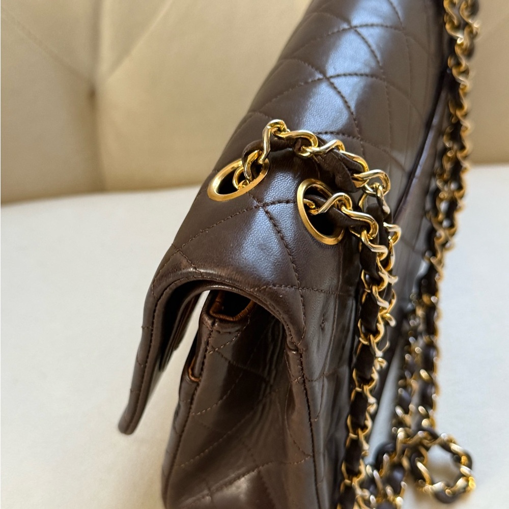 Rare🤎Chanel Classic Double Flap Brown Quilted Lambskin within 24K Gold Plated - Picture 14 of 16